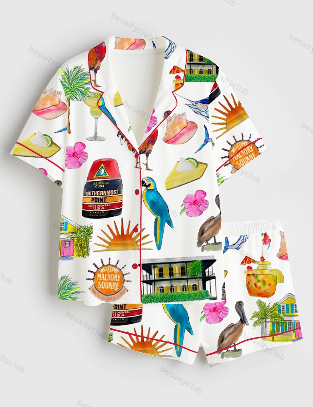 Key West Florida Travel Short Sleeve Satin Pajama Set