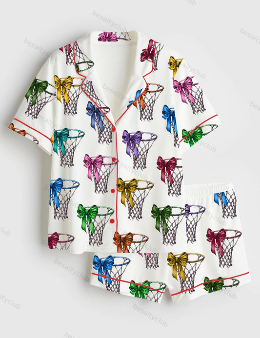 Coquette Basketball Game Day Short Sleeve Satin Pajama Set