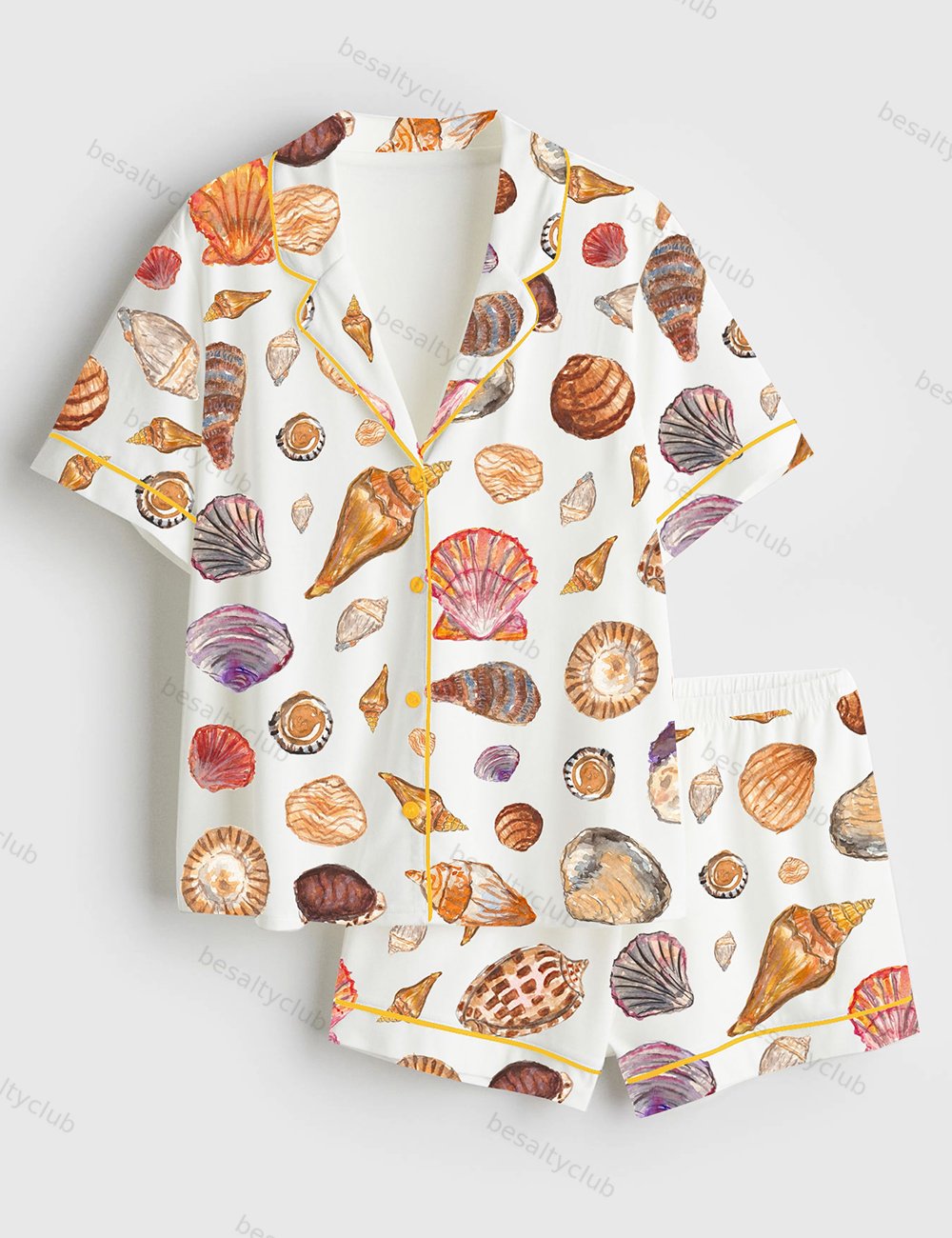 The Shells At The Beach Short Sleeve Satin Pajama Set