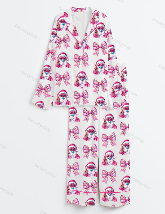 Retro Santa Christmas Blowing Bubble Pajama Set