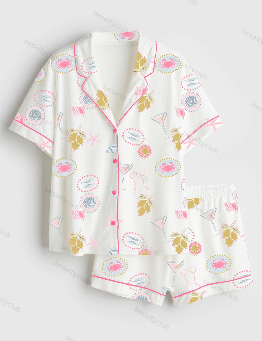 Dolce Vita Summer Art Print Short Sleeve Satin Pajama Set