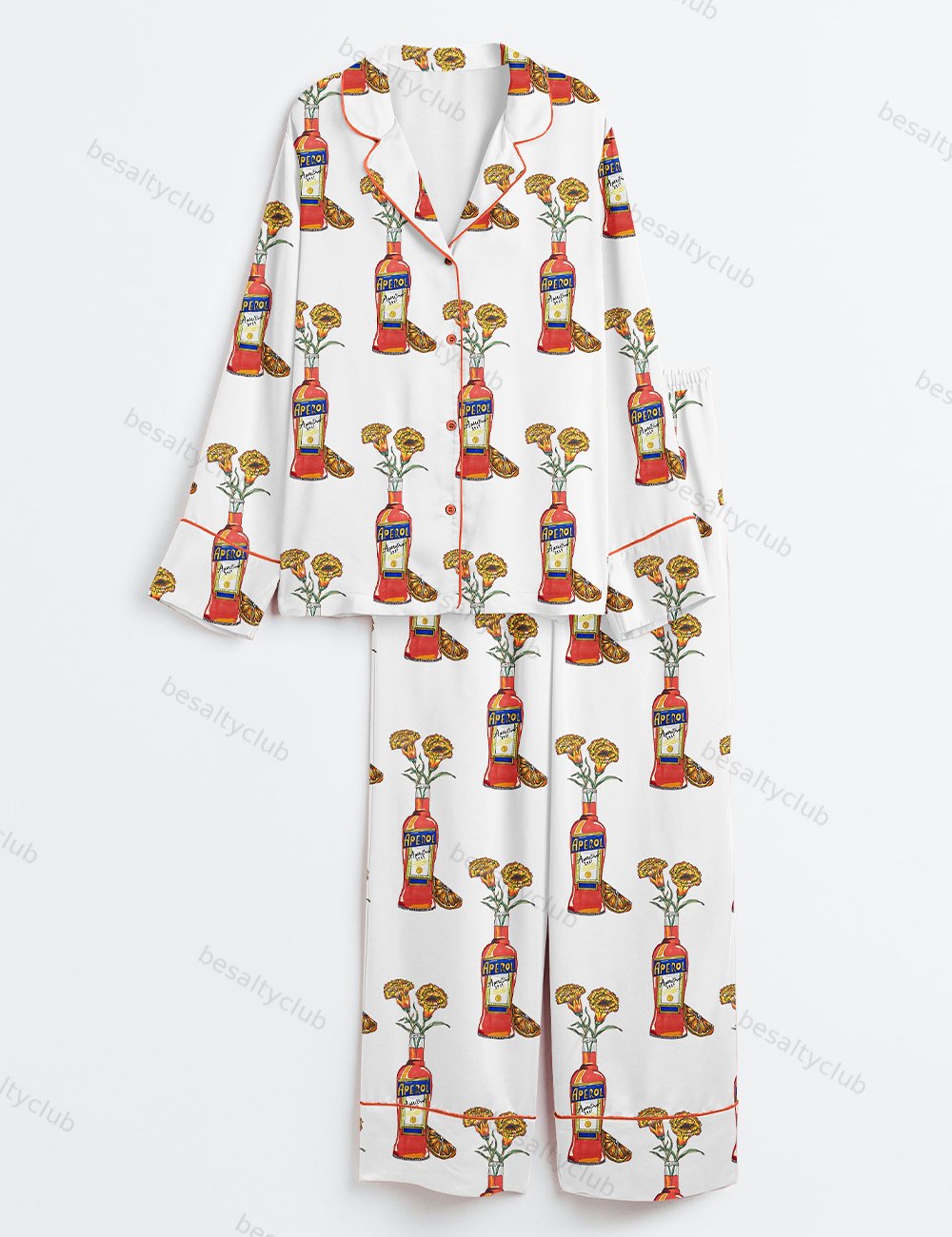 Aperol Spritz Trio Flower Long Sleeve Satin Pajama Set