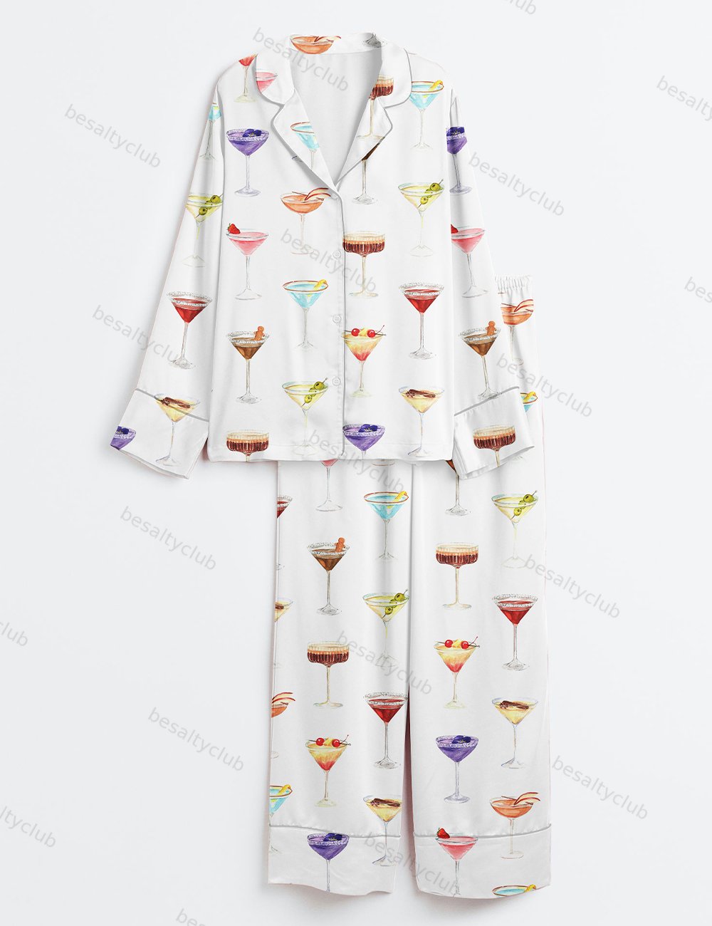 Martini Clipart Gin Cocktail Dirty Martini Fruity Mocktail Party Alcohol Drinks Mixed Drink Long Sleeve Satin Pajama Set