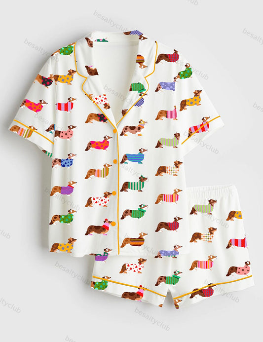 Corgi Love Short Sleeve Satin Pajama Set