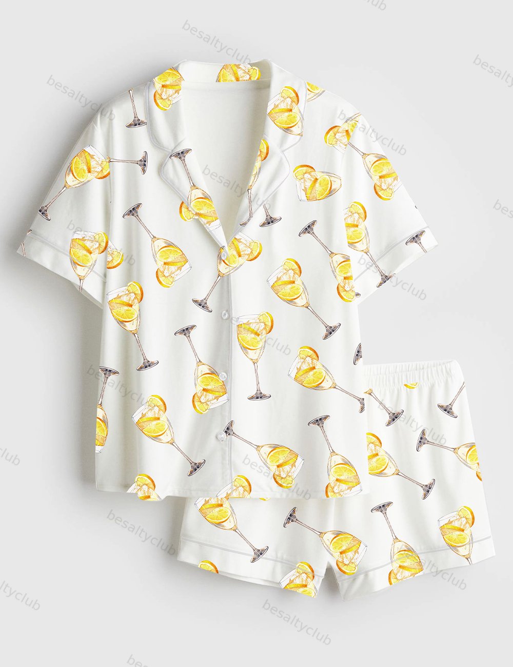 French 75 Cocktail Lemon Drop Martini Wine Lover Short Sleeve Satin Pajama Set
