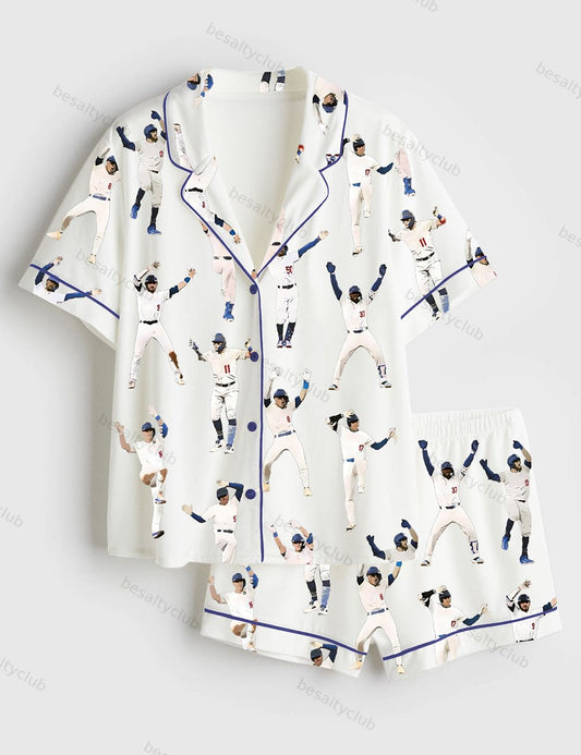 Men's Baseball League Short Sleeve Satin Pajama Set