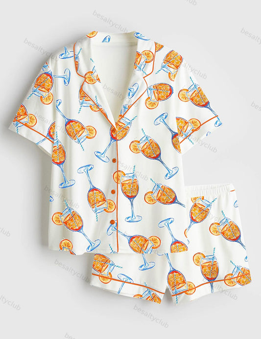 Aperol Spritz Trio Watercolor Short Sleeve Satin Pajama Set