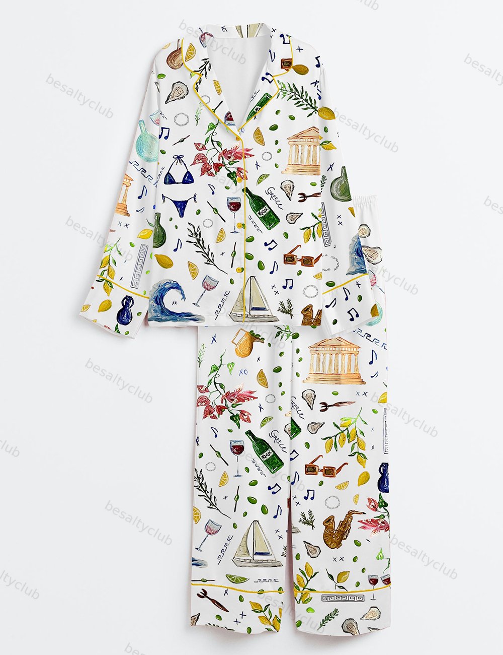 Summer Print Long Sleeve Satin Pajama Set