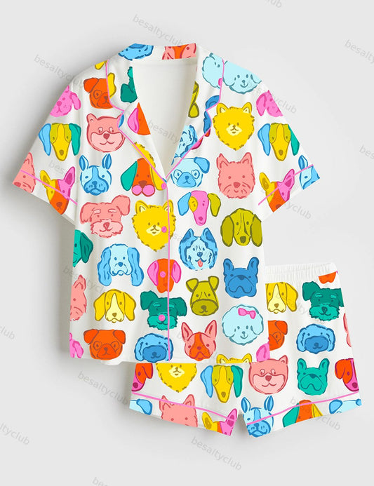 Doggie Doodles Short Sleeve Satin Pajama Set