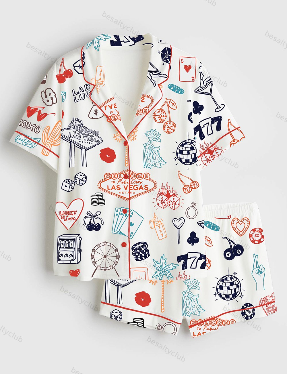 Las Vegas Wedding Casino Party Short Sleeve Satin Pajama Set