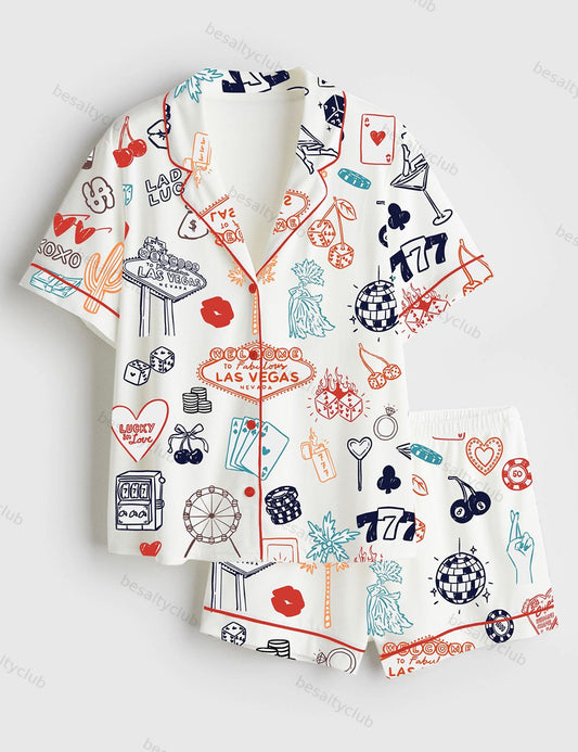 Las Vegas Wedding Casino Party Short Sleeve Satin Pajama Set