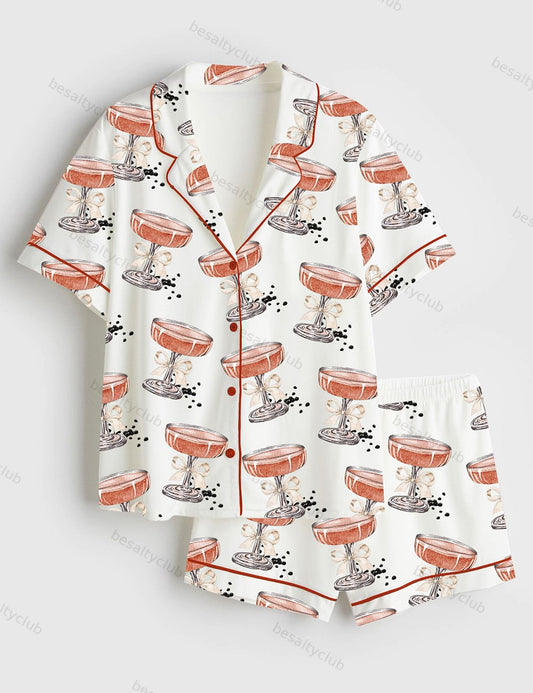 Champagne Caviar Short Sleeve Satin Pajama Set