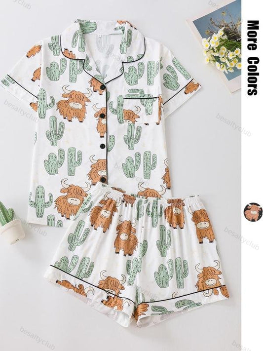 Lovely Cactus West Wild Satin Pajama Set