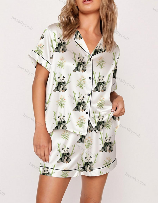 Cute Giant Panda Satin Pajama Set
