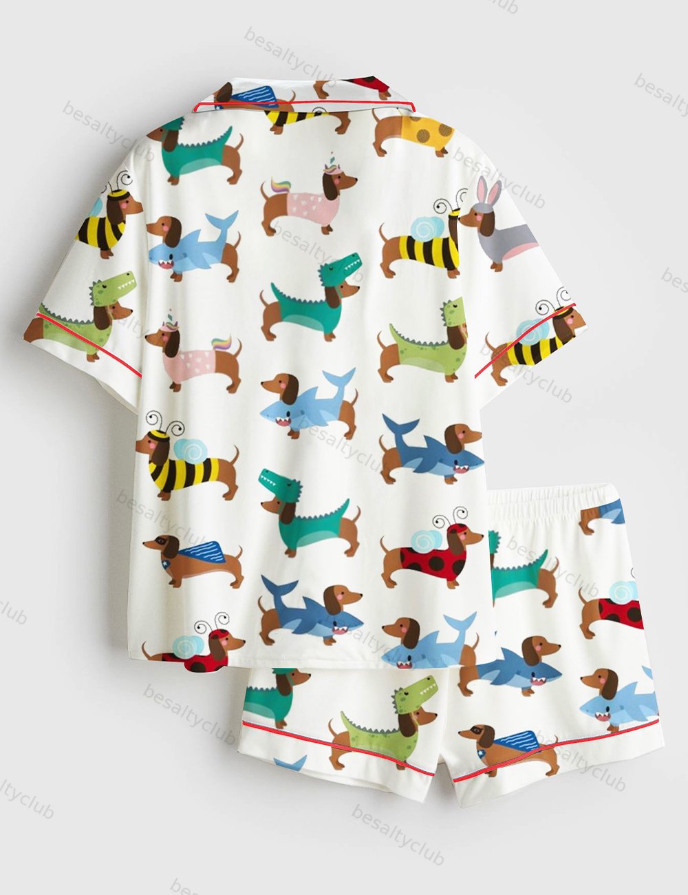 Dachshund Dogs Wear Various Skins Short Sleeve Satin Pajama Set