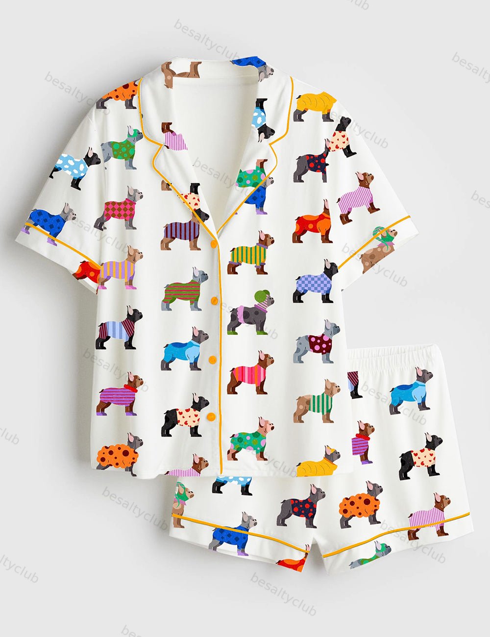 French Bulldog Love Short Sleeve Satin Pajama Set