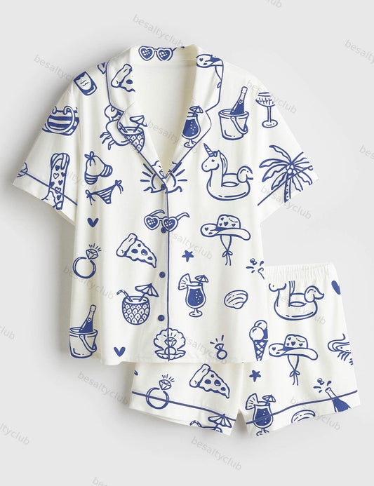 Beach Bachelorette Coastal Wedding Short Sleeve Satin Pajama Set