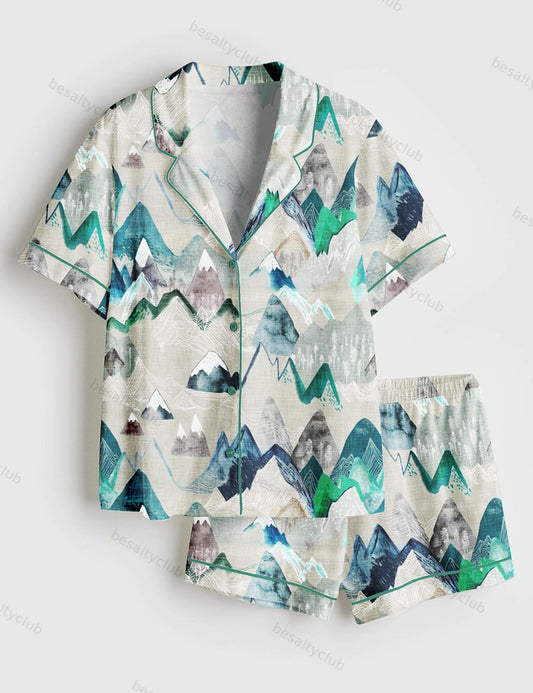 Call Of The Mountains Short Sleeve Satin Pajama Set