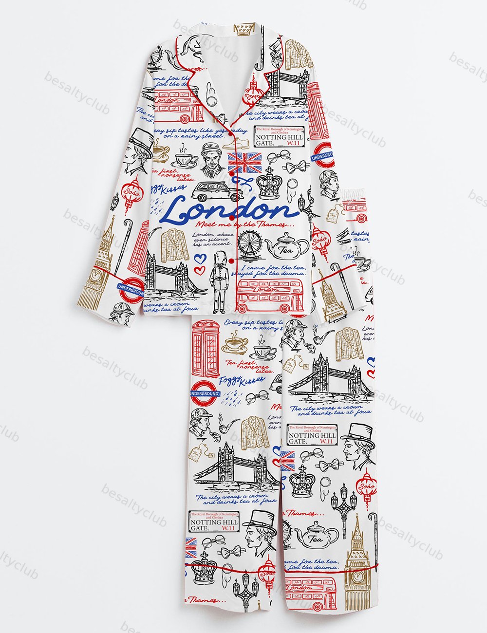 London England United Kingdom Travel Long Sleeve Satin Pajama Set