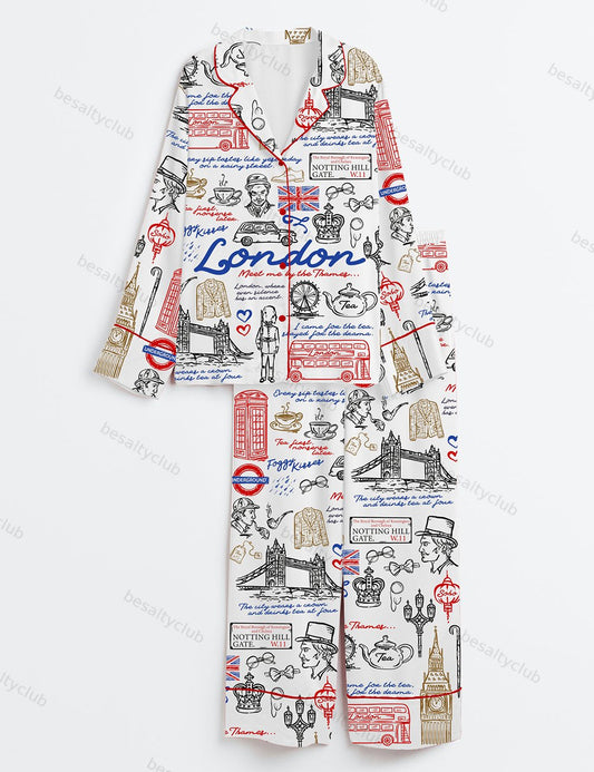 London England United Kingdom Travel Long Sleeve Satin Pajama Set