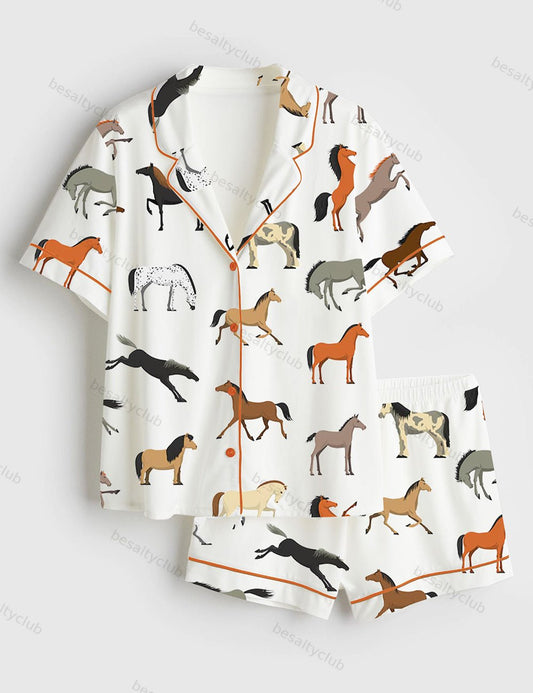 Horse Short Sleeve Satin Pajama Set
