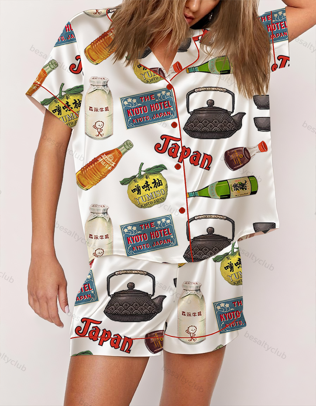 Vintage Japanese Grocery Satin Pajama Set