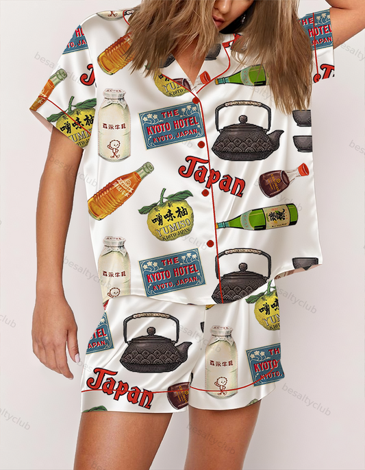 Vintage Japanese Grocery Satin Pajama Set