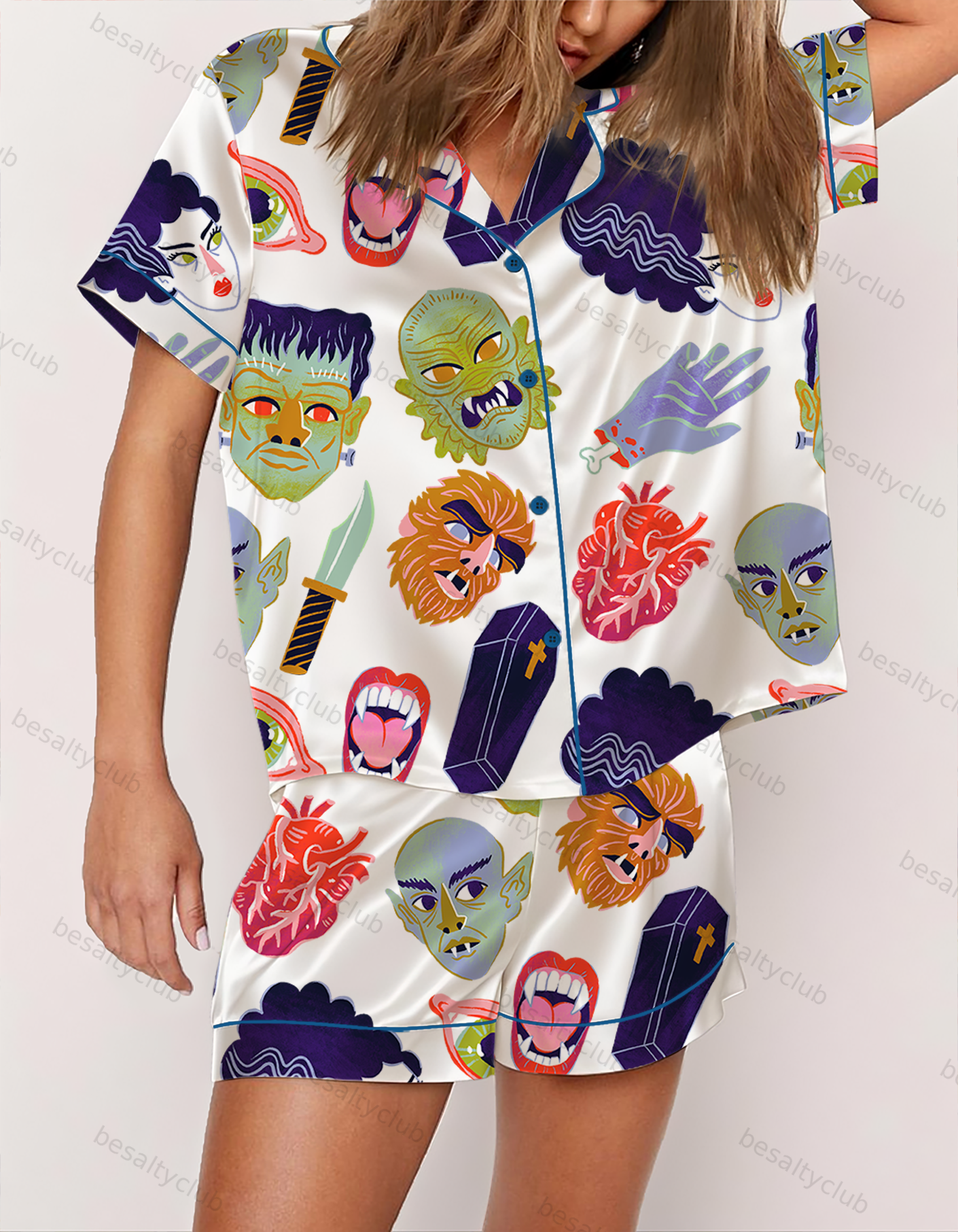 Vintage Horror Noval Halloween Satin Pajama Set