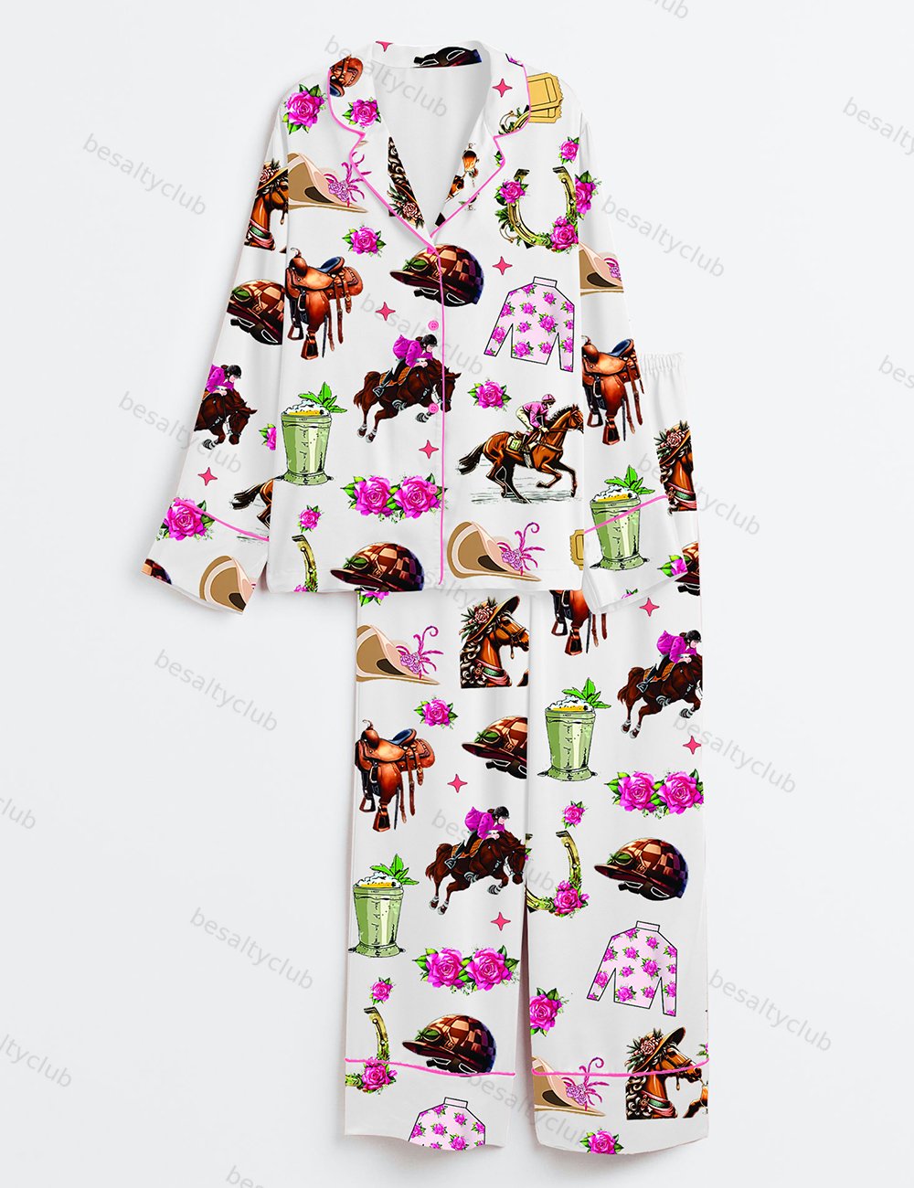 Kentucky Derby Run For The Roses Kentucky Horse Racing Western Long Sleeve Satin Pajama Set