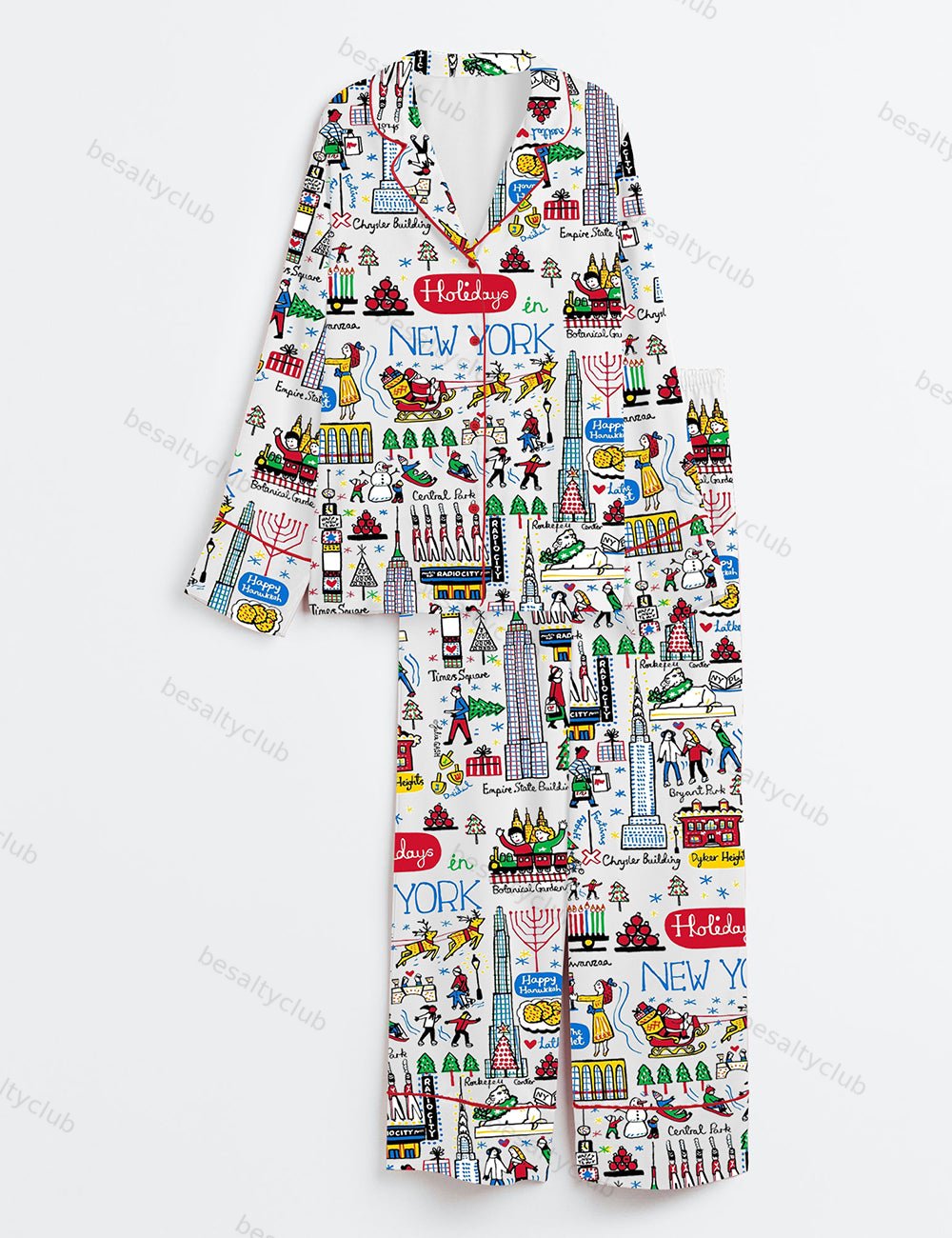 Christmas Holidays In New York Long Sleeve Satin Pajama Set