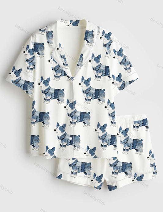 Corgi Dog Lover Short Sleeve Satin Pajama Set
