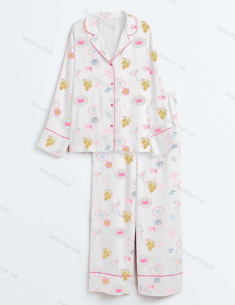 Dolce Vita Summer Art Print Long Sleeve Satin Pajama Set