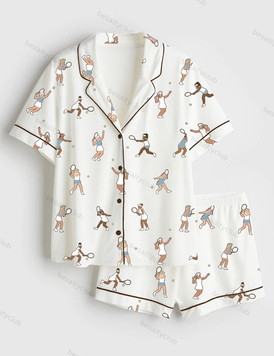 Tennis Players Tennis-themed Gifts Short Sleeve Satin Pajama Set