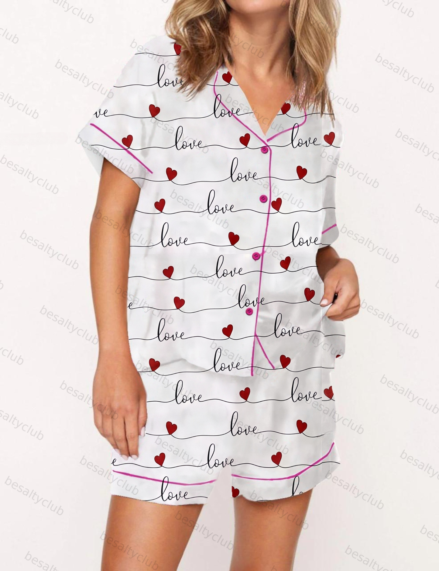 A Beating Heart Satin Pajama Short Set
