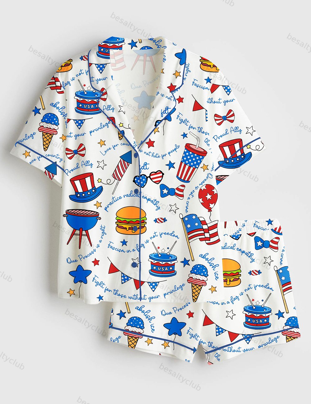 Liberal Fourth Of July Liberal Patriotic Secret Subtle FDT Print Short Sleeve Satin Pajama Set
