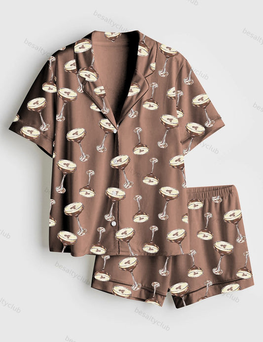 Espresso Martini Wedding Drink Short Sleeve Satin Pajama Set