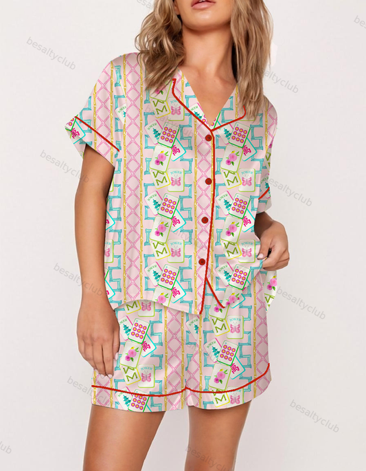 Chinoiserie Mahjong Satin Pajama Set