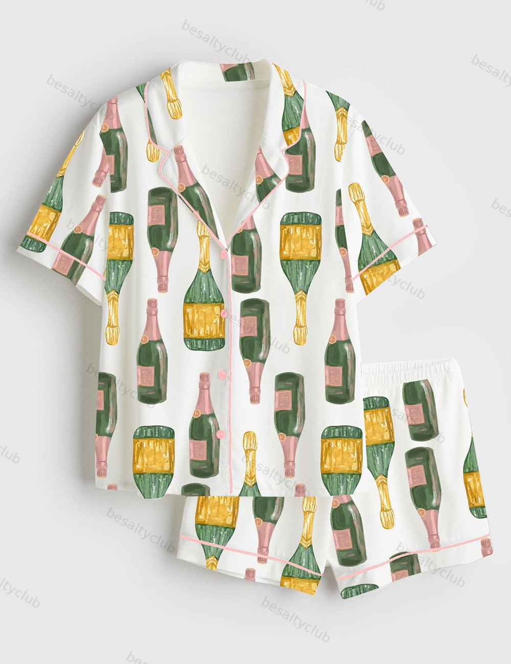 Chic Champagne Celebrations Birthday Wedding Bridal Shower Champagne Lovers Short Sleeve Satin Pajama Set