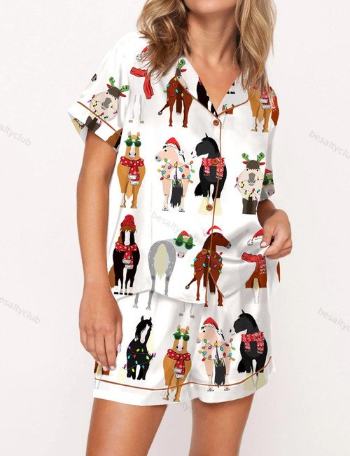 Funny Horse Christmas Satin Pajama Set