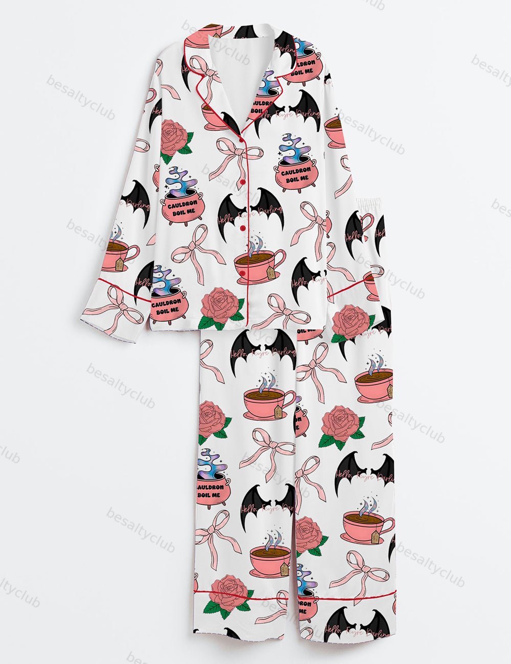 Coquette Acotar Long Sleeve Satin Pajama Set