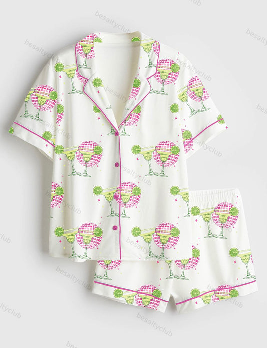 Margs and Matrimony Final Fiesta Wine Short Sleeve Satin Pajama Set