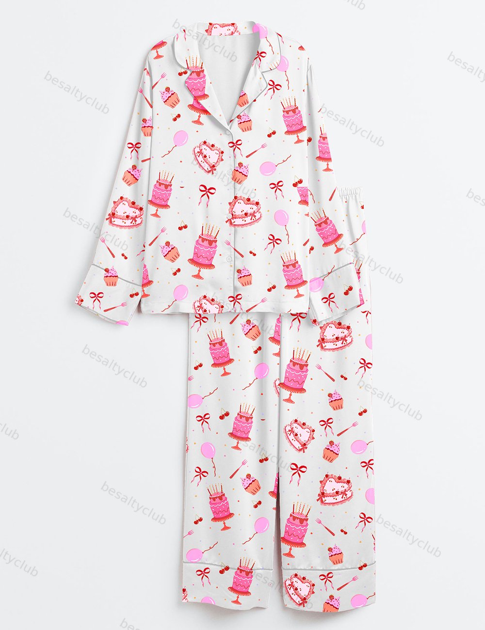 Happy Birthday Cake Long Sleeve Satin Pajama Set