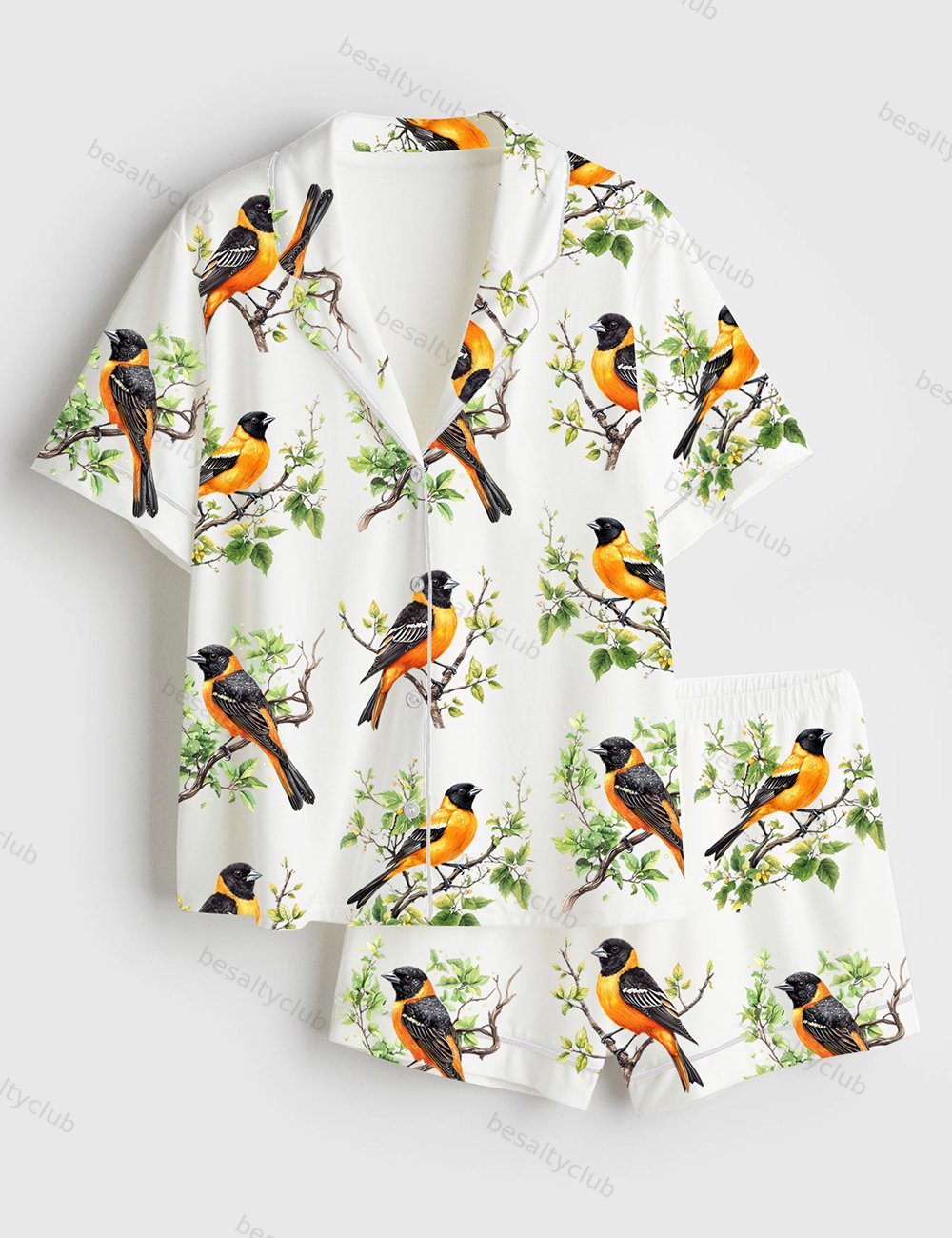 Baltimore Oriole Bird Cute Colorful Bird Short Sleeve Satin Pajama Set
