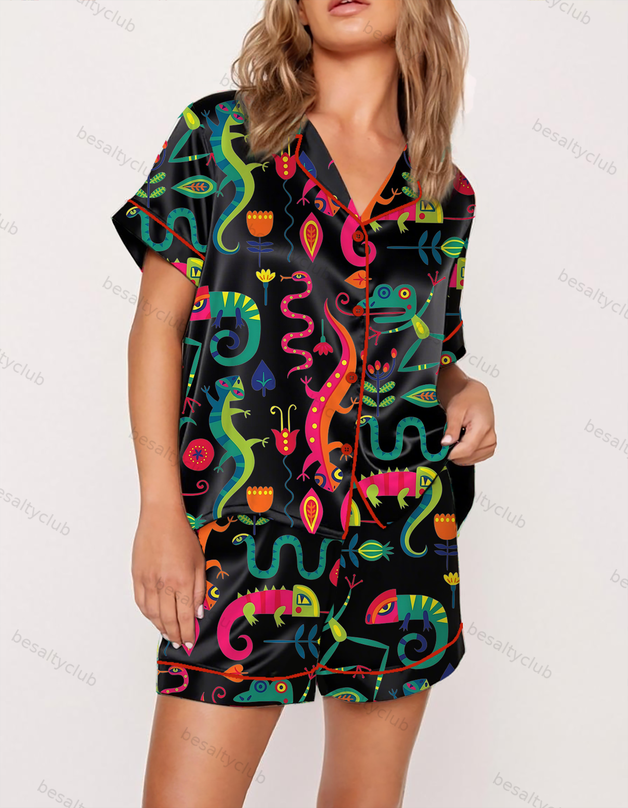 Neon Reptile Carnival Satin Pajama Set