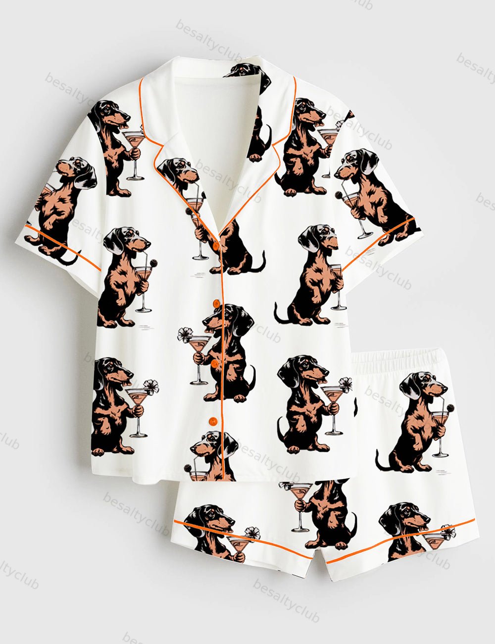 Martini Cocktail Lover Dachshund Cocktail Weenies Short Sleeve Satin Pajama Set