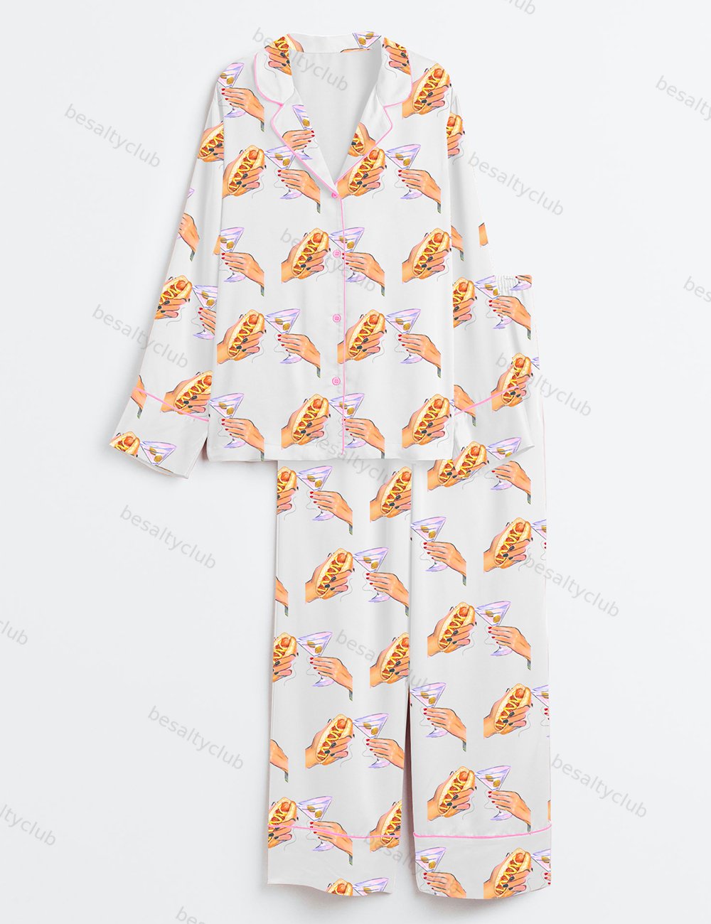 Martinis And Weenies Bachelorette Dirty Martini Wedding Long Sleeve Satin Pajama Set