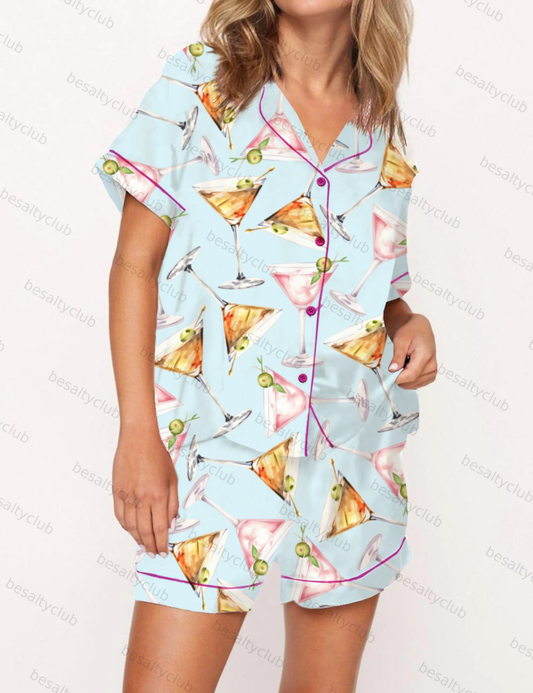 Aperol Spritz Holiday Satin Pajama Short Set