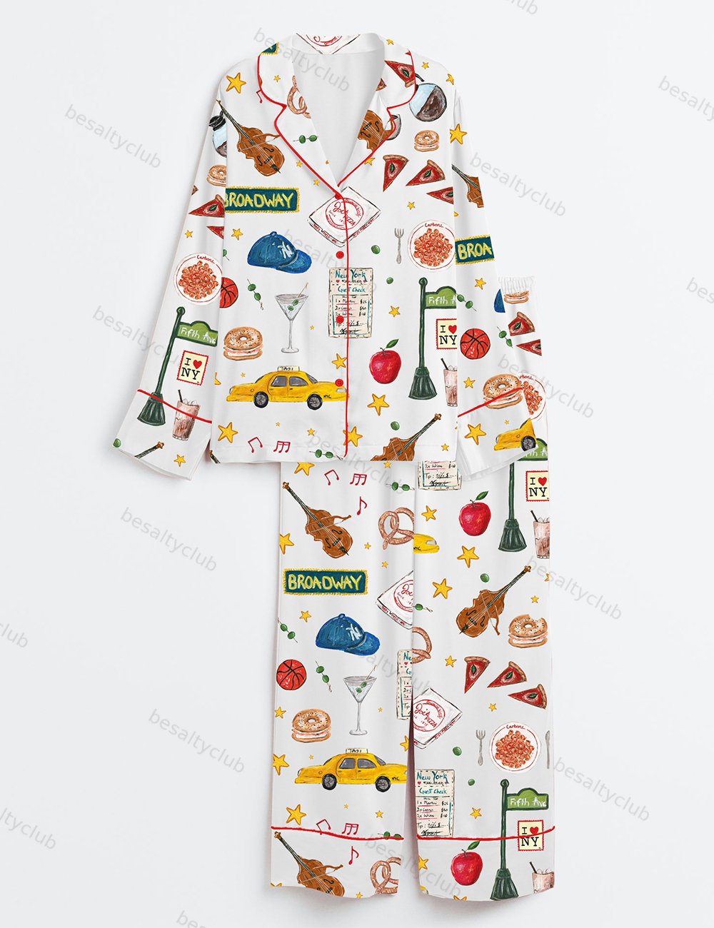 New York Travel Long Sleeve Satin Pajama Set