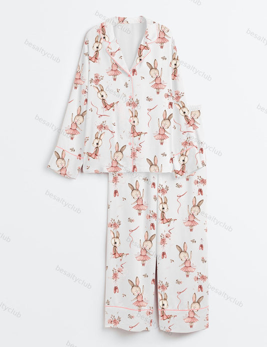 Ballerina Bunny Long Sleeve Satin Pajama Set
