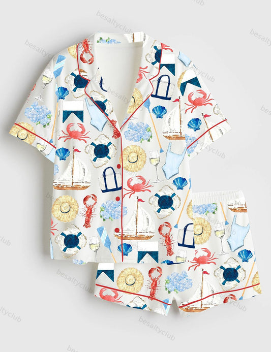 New England Summer Dreaming Short Sleeve Satin Pajama Set